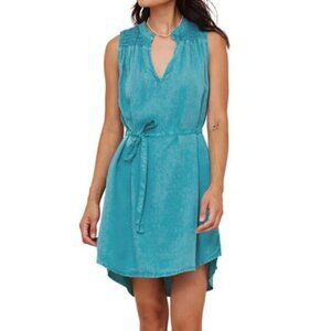 Bella Dahl Dress Women's Medium Smocked Yoke Minidress Tropical Teal NWT